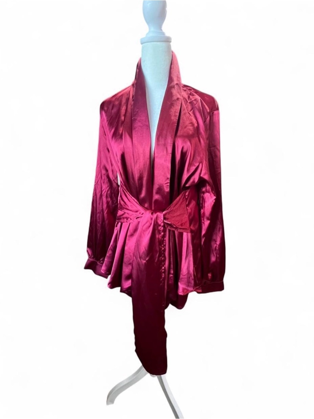 Silky Satin Robe Blouse Wrap in Burgundy